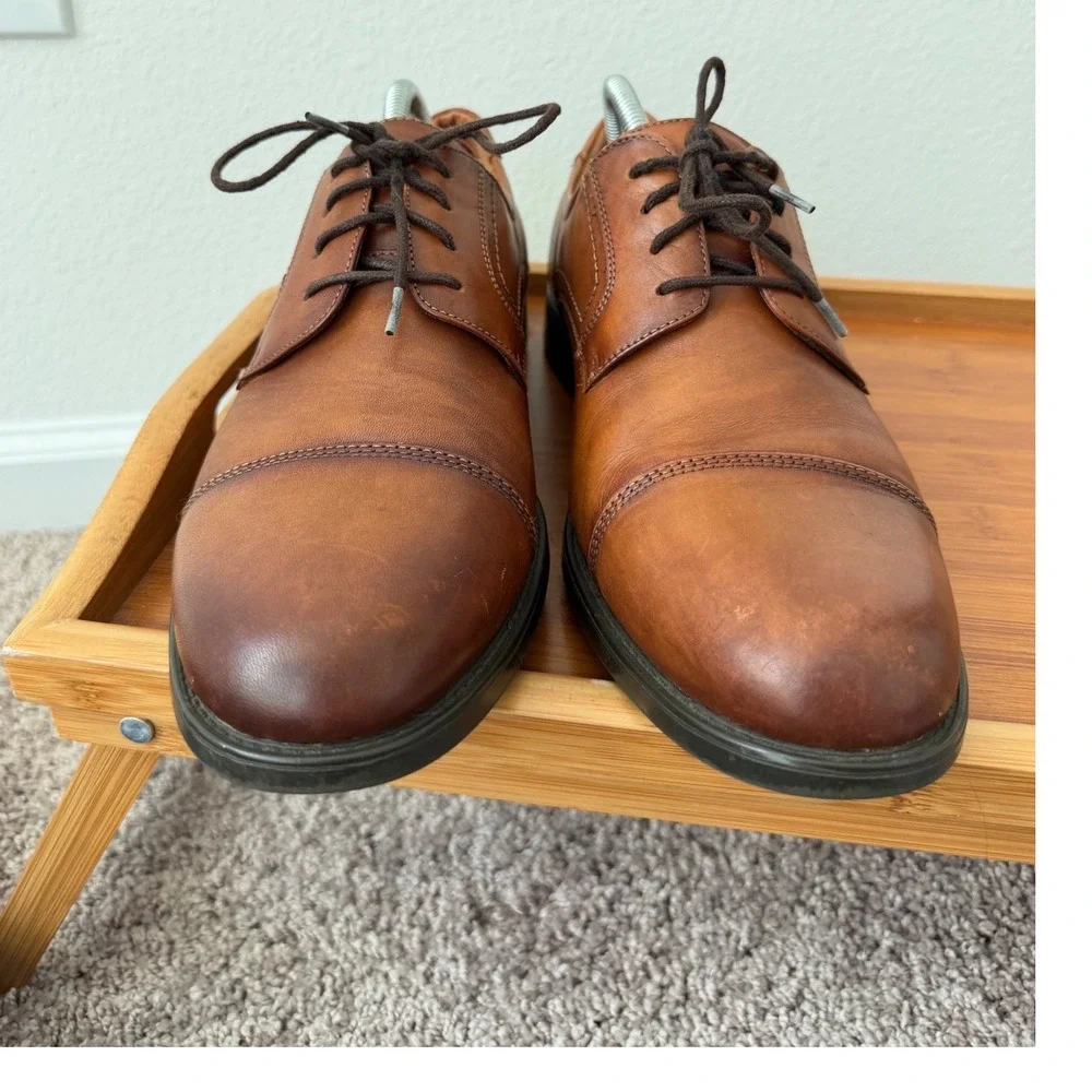 Florsheim Mens 11578-221 Cognac Brown Leather Cap Toe Comfortech Derby Shoes 11D